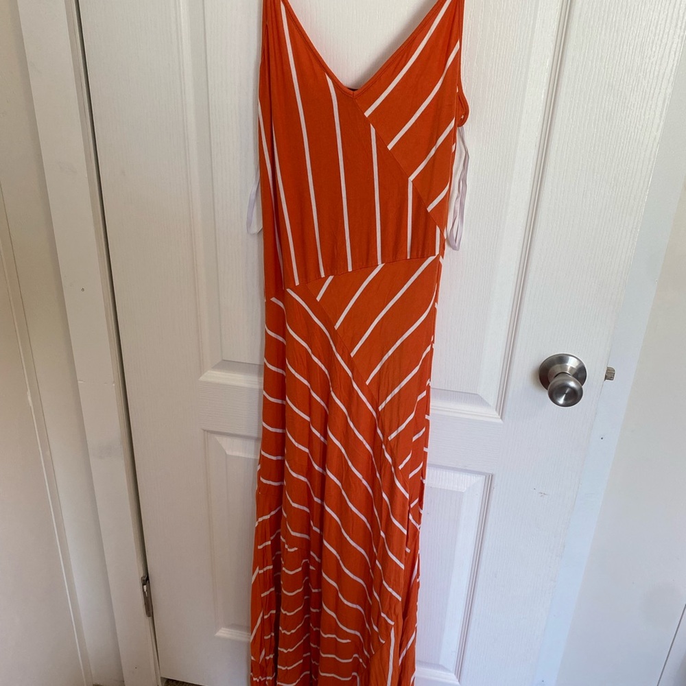 Ellen Tracy Striped Orange Maxi Dress